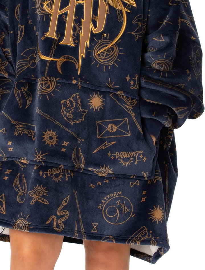 Harry Potter Vuddie Übergrosser Decken-Hoodie für Männer und Frauen, Symbole und Logo, Flauschiger F