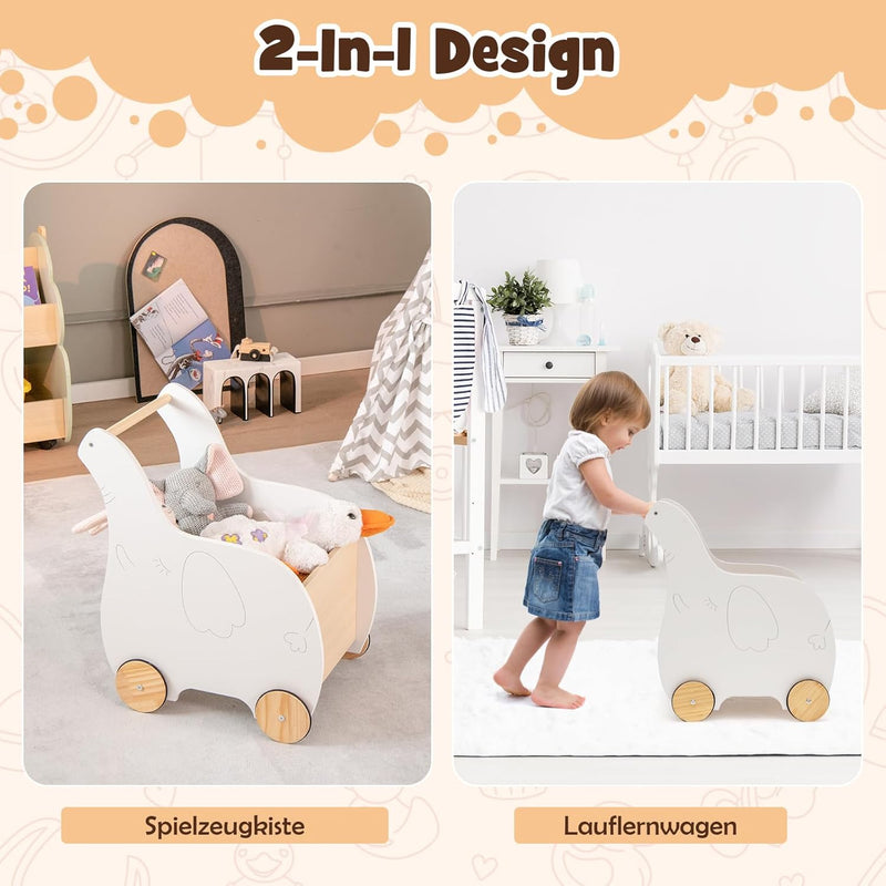 DREAMADE 2 in 1 Lauflernwagen aus Holz, Lauflernhilfe mit Stauraum, Spielzeugkiste, Gehhilfe, Gehfre