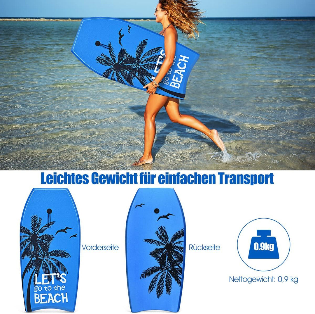 DREAMADE Bodyboard mit 90 cm Sicherheitsleine, bis zu 85kg belastbar, Surfbrett aus XPE & HDPE &EPS,