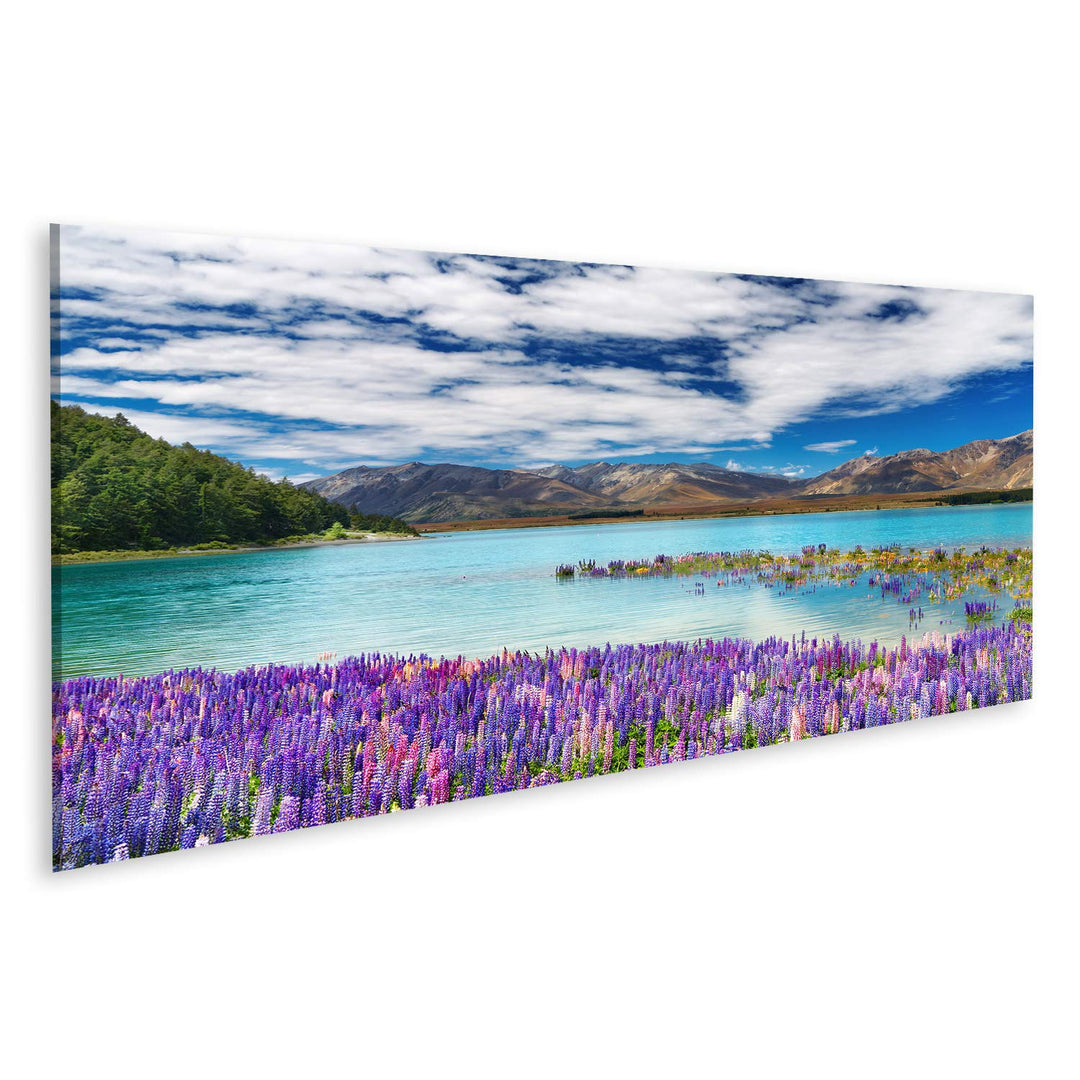 islandburner Bild auf Leinwand Tekapo See Neuseeland Bilder Wandbilder Poster Leinwand 120x40cm - Pa