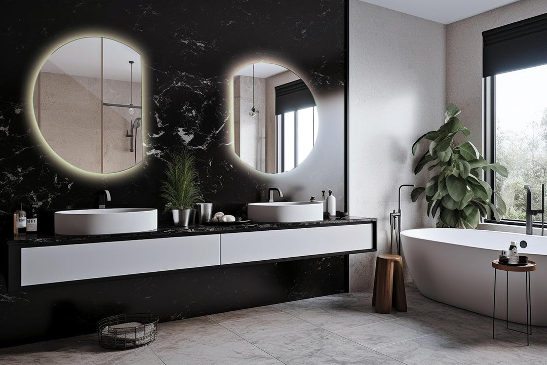 Tulup Rundes LED Wandspiegel beleuchtetes Badezimmerspiegel mit abgeschrägten Seiten und neutralweis