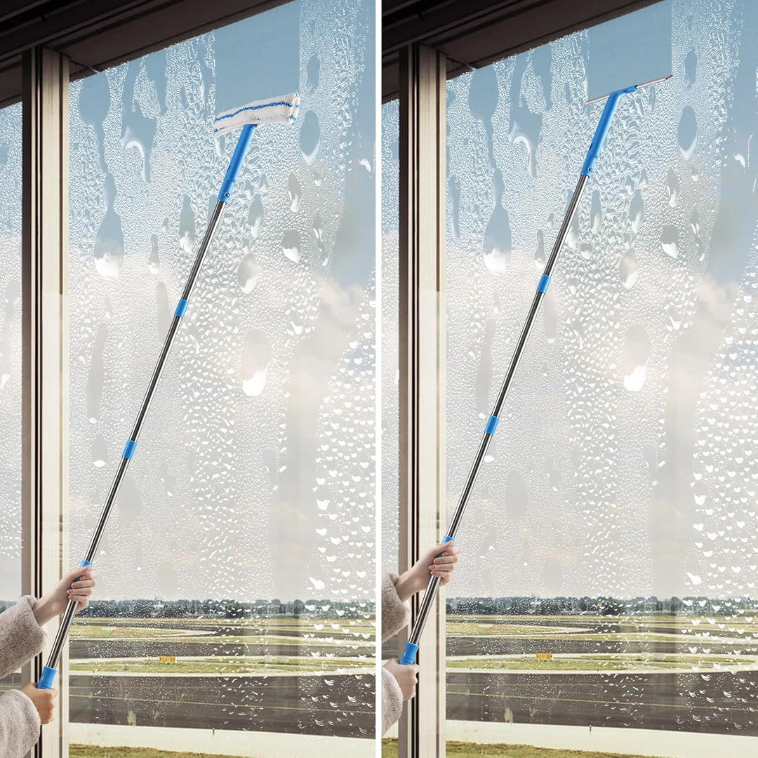 Mitclear Fensterreiniger mit Teleskopstiel (146cm), Professioneller Fensterwischer mit Silikonabzieh