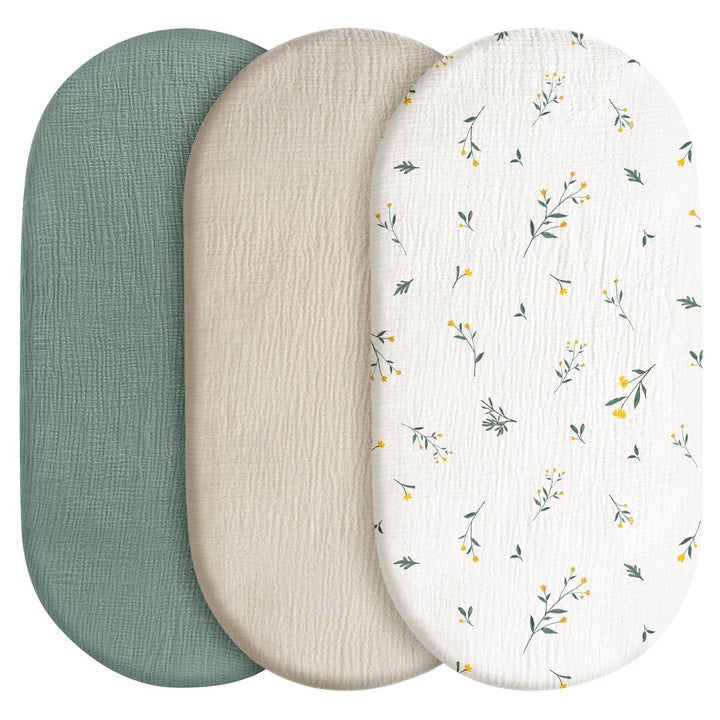 3er-Pack Bettlaken Spannbettlaken,Matratzenschoner für Laufgitter,100% Musselin-Baumwolle,Weiche und
