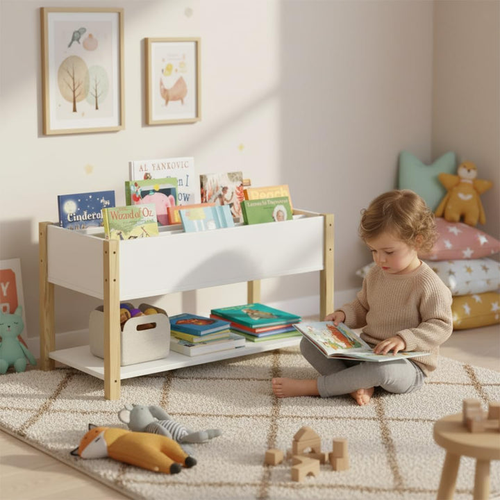 Bellabino Teme Bücherregal Kinderzimmer – Kinderbücherregal mit 4 Fächern – Montessori Bücherregal m