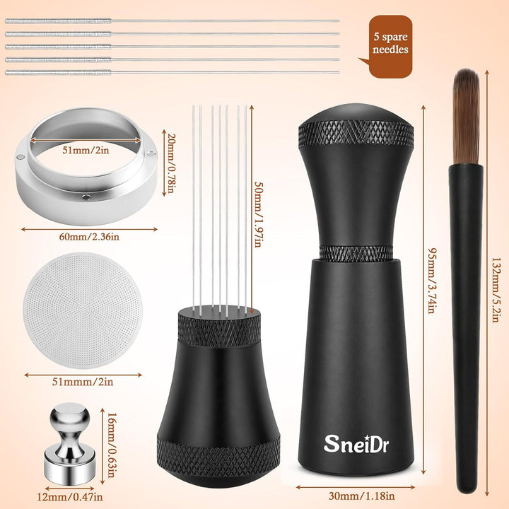 WDT Tool Espresso 51mm Siebträger Zubehör Set Espresso Nadel mit 7 Feinen Nadeln 5 Ersatznadeln Magn