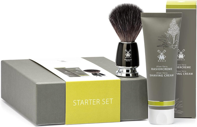 MÜHLE Starterset - Rasierpinsel Rytmo Black Fibre und Rasiercreme Aloe Vera