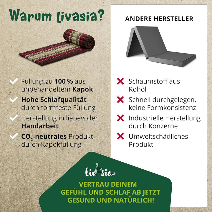 livasia Rollmatte Rollmatratze L-200x110x4,5cm, Gästebett Gästematratze 1 Person, Reisebett Kofferra