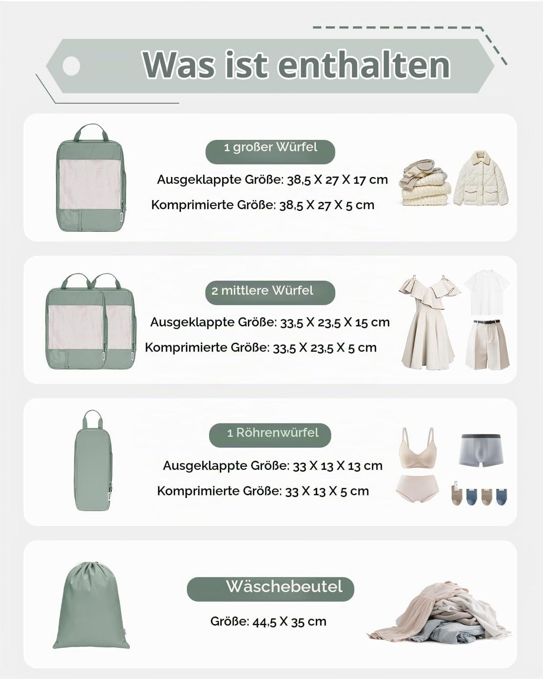Narwey 5 Stück Koffer-Organizer, Kompressionstasche für Reisen, Kompressionswürfel, Organizer für Ko