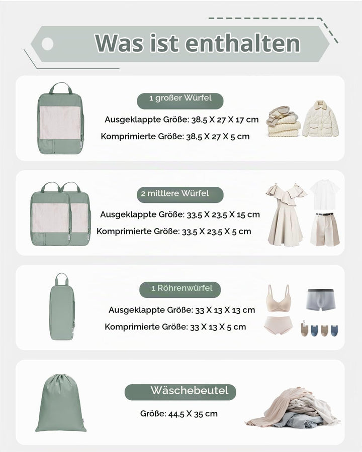 Narwey 5 Stück Koffer-Organizer, Kompressionstasche für Reisen, Kompressionswürfel, Organizer für Ko
