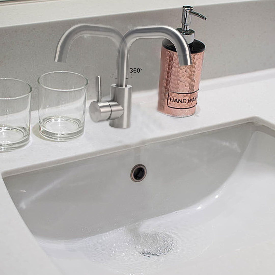 Minnhua Wasserhahn Bad Edelstahl, Waschtischarmatur 360° Drehbar, Armatur Badezimmer mit Schlauch, M