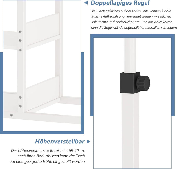Dripex Schreibtisch Beistelltisch mit Rollen Laptoptisch Höhenverstellbar, aus Holz, Sofatisch Nacht