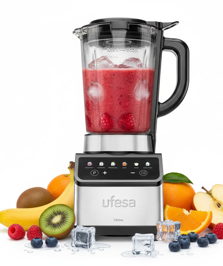 Ufesa Standmixer Digital Citrine 1200W, Glaskrug 1,5L, 7 Automatische Programme, 4 Edelstahlklingen,