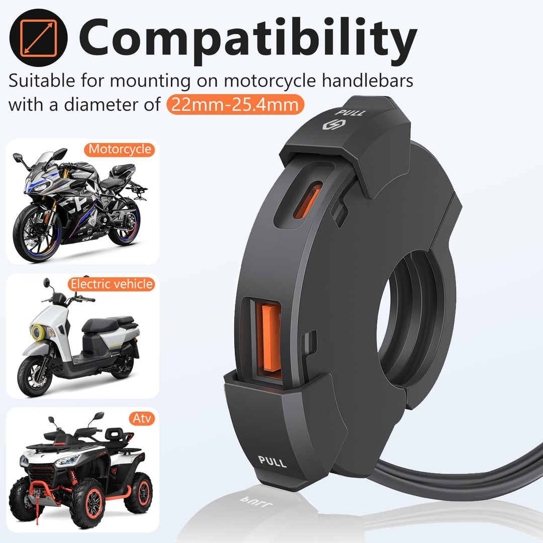 48W Wasserdichtes Motorrad USB C Steckdose, Moto Telefon Ladegerät, QC3.0 USB-A und USB C 12V Motorr