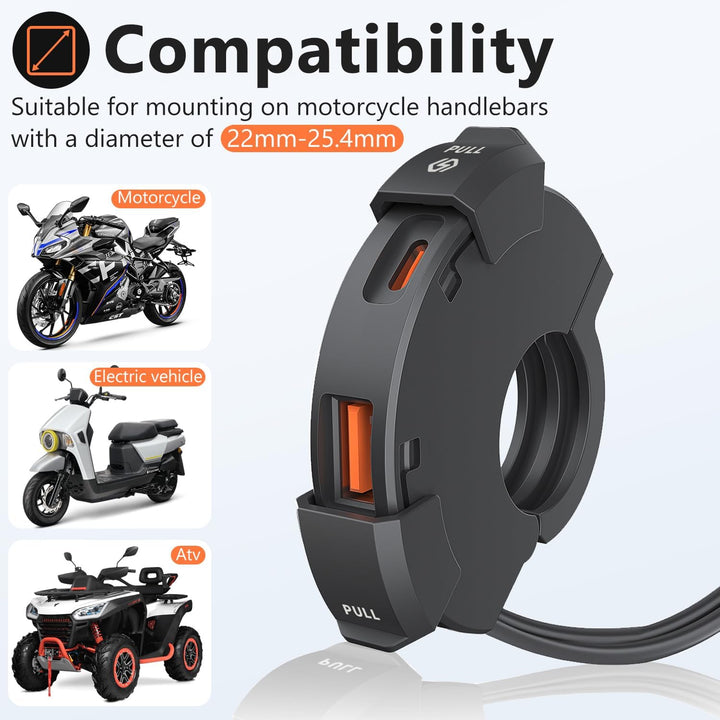 48W Wasserdichtes Motorrad USB C Steckdose, Moto Telefon Ladegerät, QC3.0 USB-A und USB C 12V Motorr