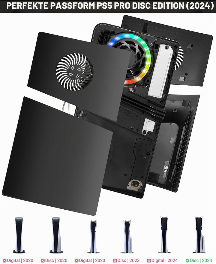 Joso Frontblende für PS5 Pro Disc Edition, Kratzfeste, staubdichte Ersatzhülle mit RGB-Ring, Abdecku