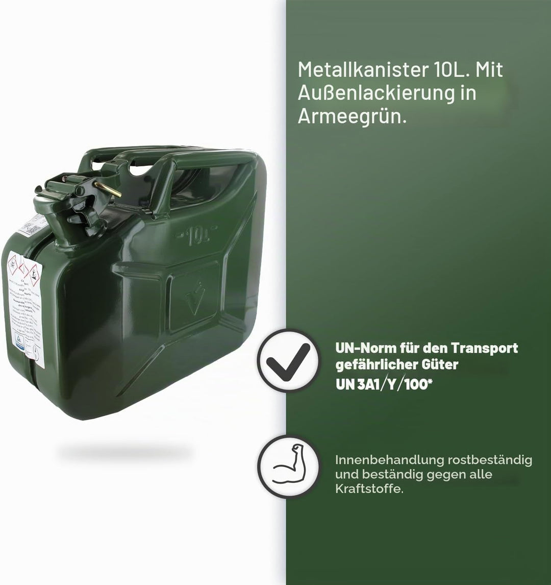 Kanister 10 l – Metallkanister – Verriegelung mit Stift – Behandlung innen rostfrei – Norm für Trans