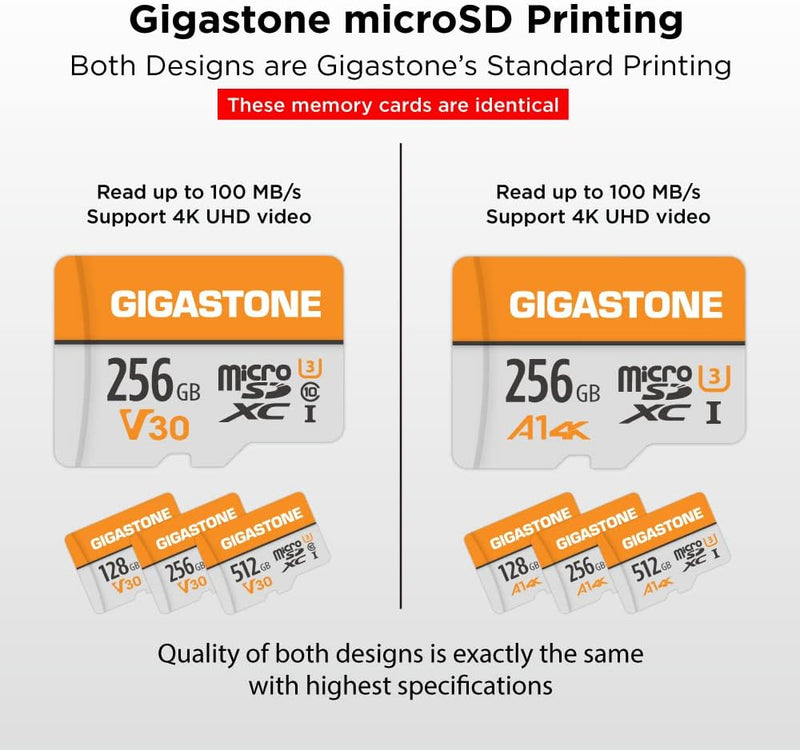 Gigastone 256GB MicroSDXC Speicherkarte 5er-Pack + SD Adapter, für Action-Kamera GoPro Drohne und Ta