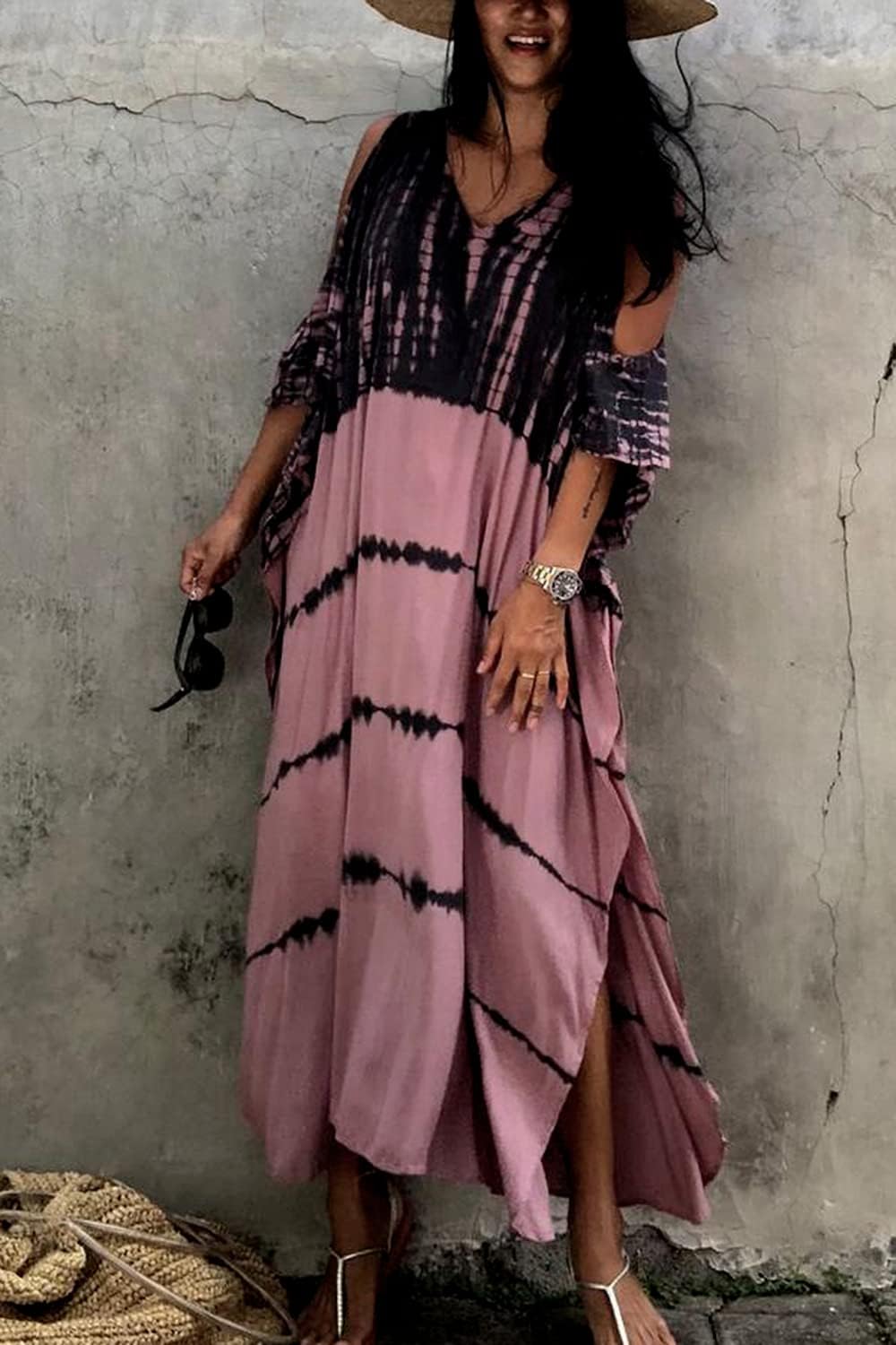 YouKD Sommer Long Kaftan Bohemian Loungewear Strandbadeanzug Aufdecken Maxikleid für Damen Einheitsg