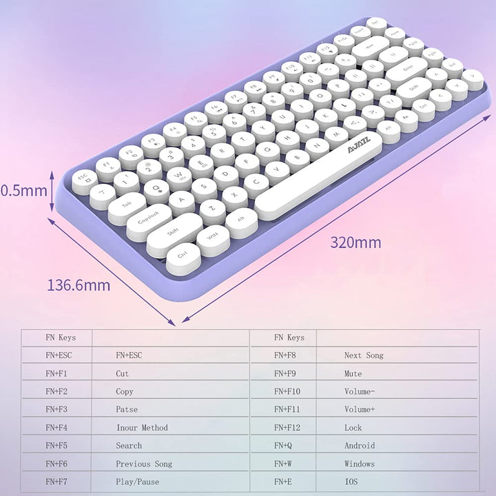 FELiCON 308i Kabellose Retro Tastatur, Bluetooth Silent Cute Computer Tastatur mit Runder Punk Taste