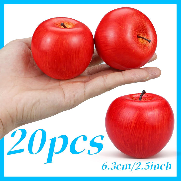 Lorigun 20 Pcs Fake Äpfel künstliche Früchte Faux rote Äpfel für Haus Dekoration Weihnachten Party l