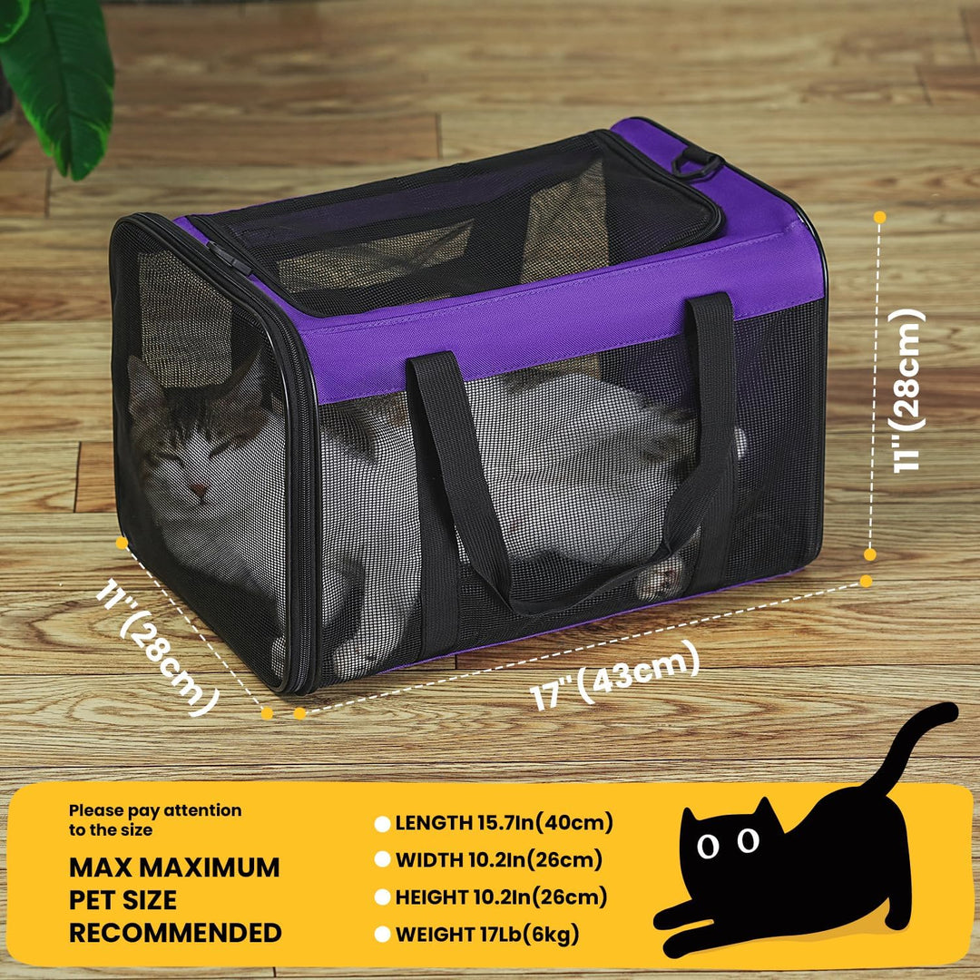 Conlun Katzentransportbox,Weiche Katzentransporttasche mit 4-seitigem Netz, Flugzeugtaugliche Katzen