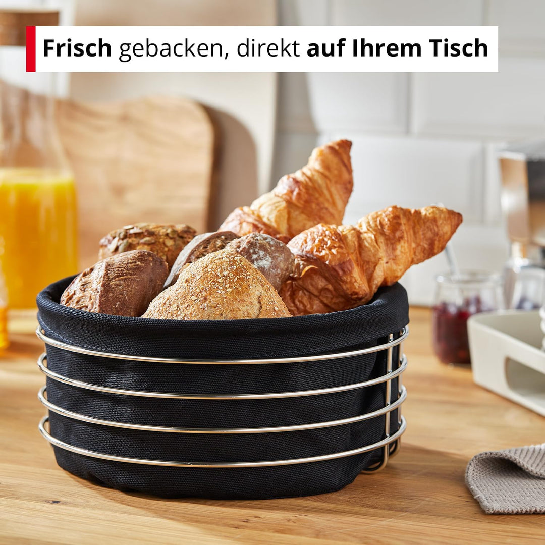 Meisterkoch Brotkorb aus Metall mit Stoffeinsatz, rund 20 cm, Brötchenkorb aus Edelstahl, Stoffeinla