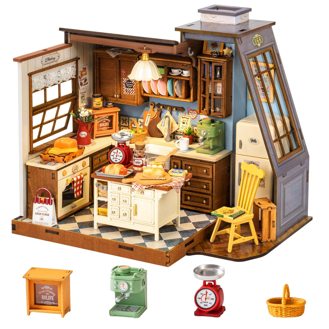 Rolife Miniatur Haus Bäckerei Küche - Mini Haus Selber Bauen, Puppenhaus Tiny House Bausatz 3D Puzzl