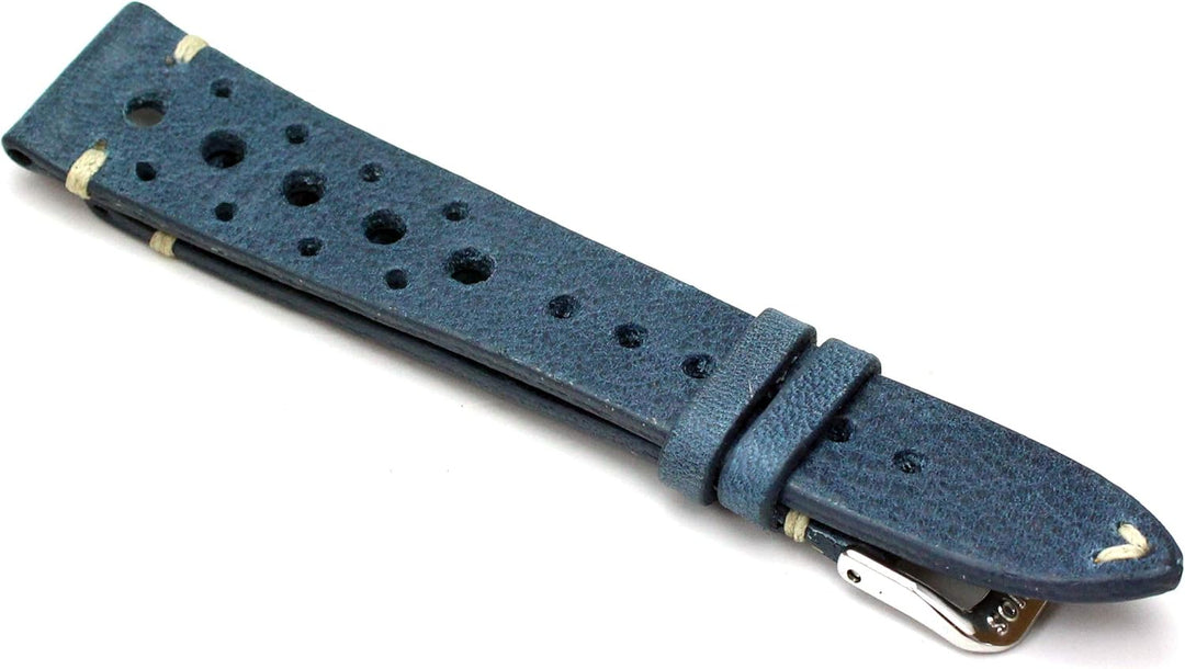 RIOS1931 Rallye Vintage Rindsleder Uhrenarmband handgemacht in Deutschland 19mm blau