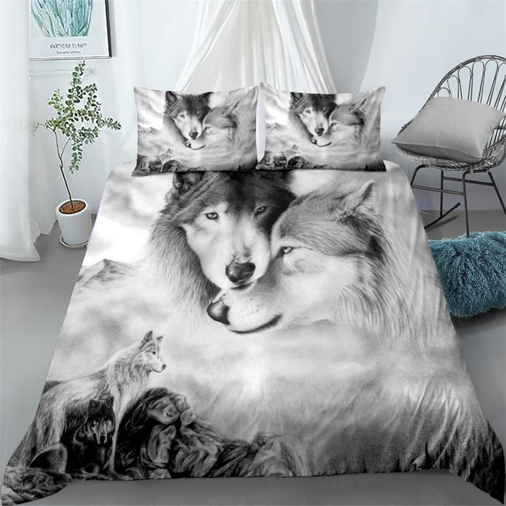 CIUNVXD 3D Wolf Theme Muster Bettbezug,3D Realistisches Tier Wolf Motiv Bettwäsche Set,Wolf-Motiv-Dr