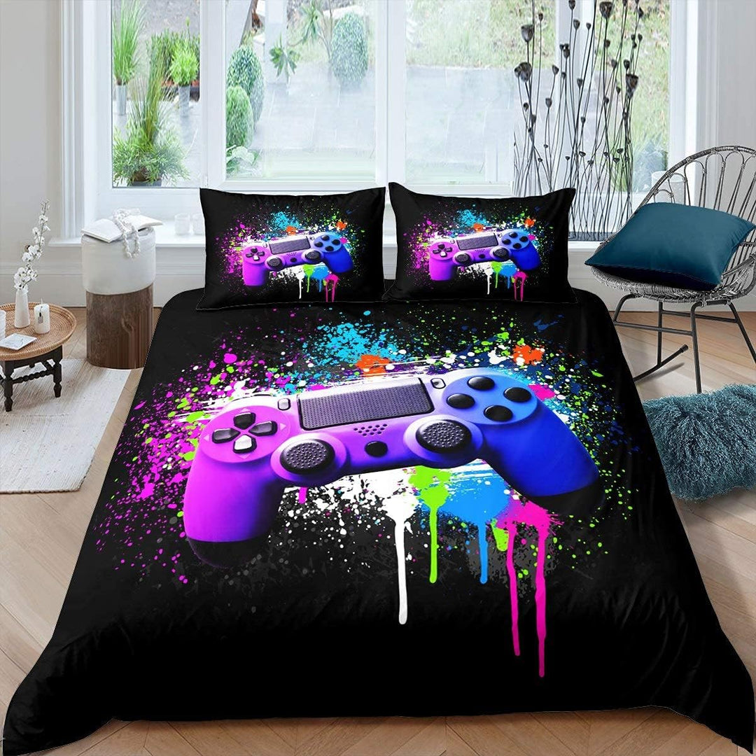 Bunt Tie Dye Gamepad Bettwäsche Set Modern Gamer Spiele Bettbezug Set Bunte Krawattenfarbe Spritztin