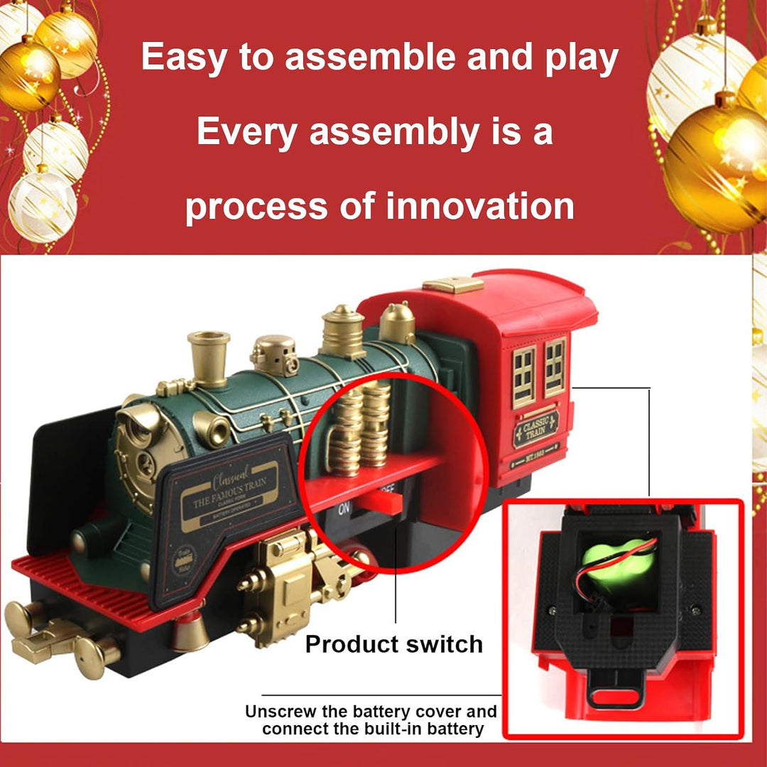 Srliya Weihnachtszug, Kinderspielzeugeisenbahnset mit Lichtern, Rauch und realistischen Geräuschen,