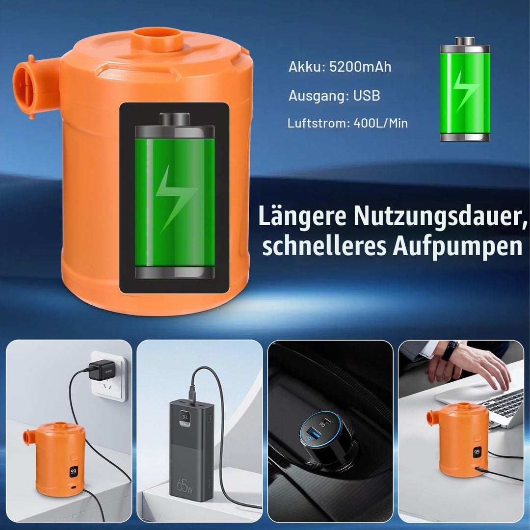 Elektrische Luftpumpe,5200mAh Wiederaufladbare Akku Luftpumpe,Mini Luftpumpe Elektrisch Inflator mit