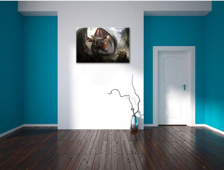 Pixxprint Drachen mit Schlangen als Leinwandbild/Grösse: 100x70 / Wandbild/Kunstdruck/fertig bespann