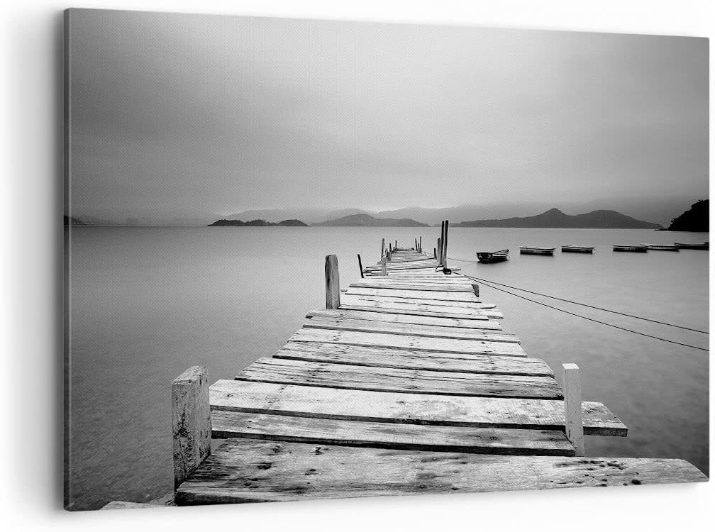 ARTTOR Bilder auf Leinwand 100x70cm Leinwandbild mit Rahmen Brücke See Gross Wanddeko Bild Schlafzim