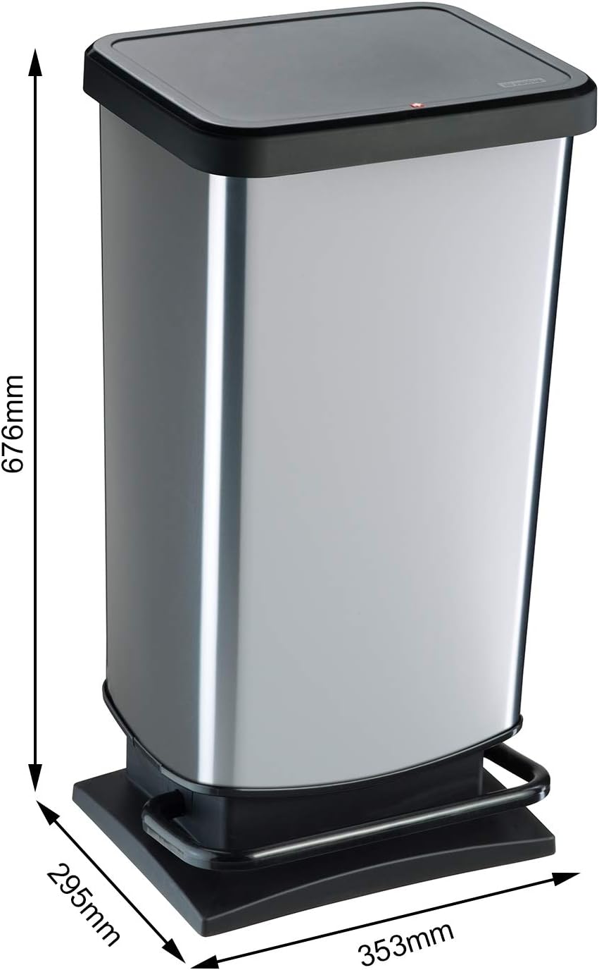 Rotho Paso Mülleimer 40 Liter mit Pedal und Deckel, Kunststoff (PP) BPA-frei, weiss metallic, 40l (3