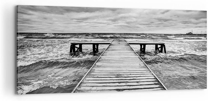 Panorama Bilder auf Leinwand 100x40cm Leinwandbild Brücke Meer Welle Gross Wanddeko Bild Schlafzimme