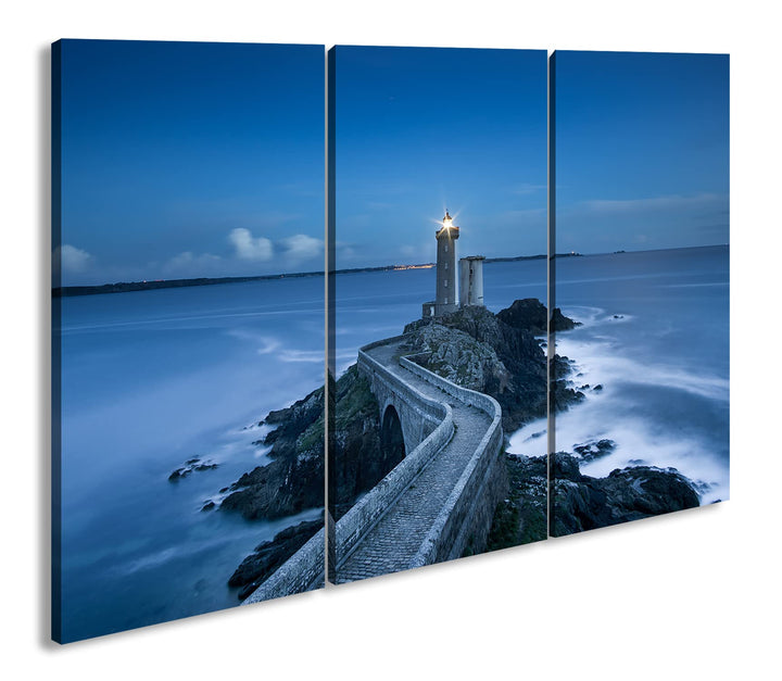 deyoli steiniger Weg zum Leuchtturm Format: 3Teilig als Leinwandbild, Motiv fertig gerahmt auf Echth