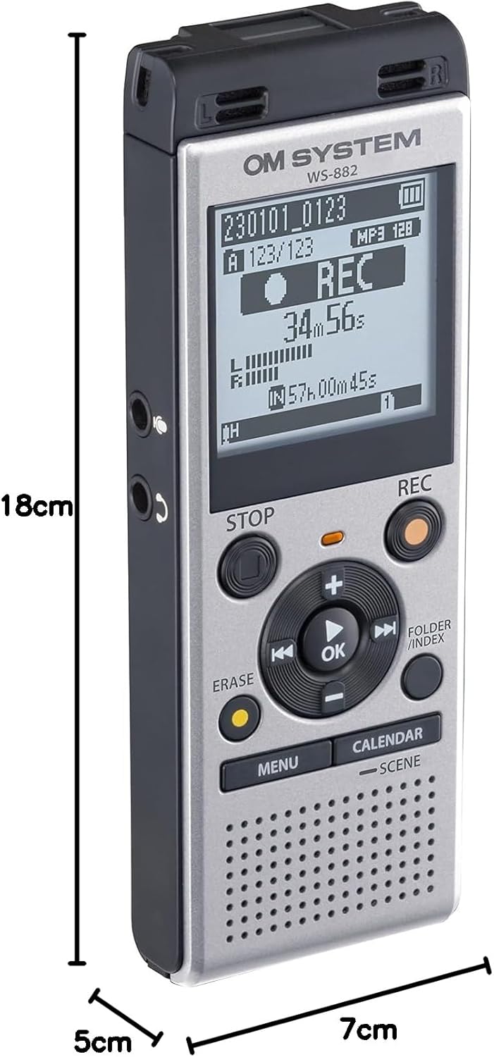 OM SYSTEM WS-882 hochwertiger digitaler Voice Recorder mit Stereomikrofonen, 6 Aufnahmemodi, Direkt-