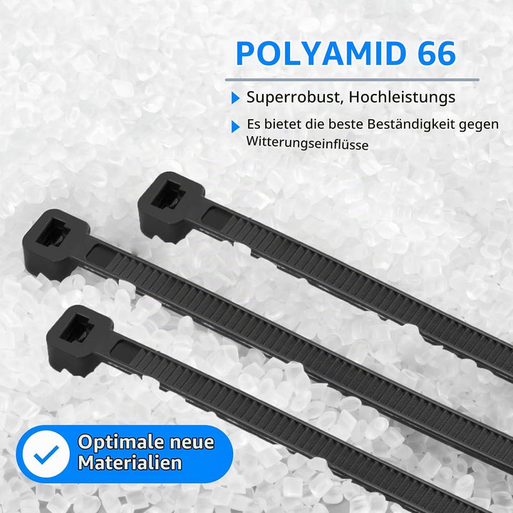 Armpow 2000 Stücks Kabelbinder Set - Schwarz, UV-Beständig, 100/150/200/250/300 mm, Selbsthemmend fü