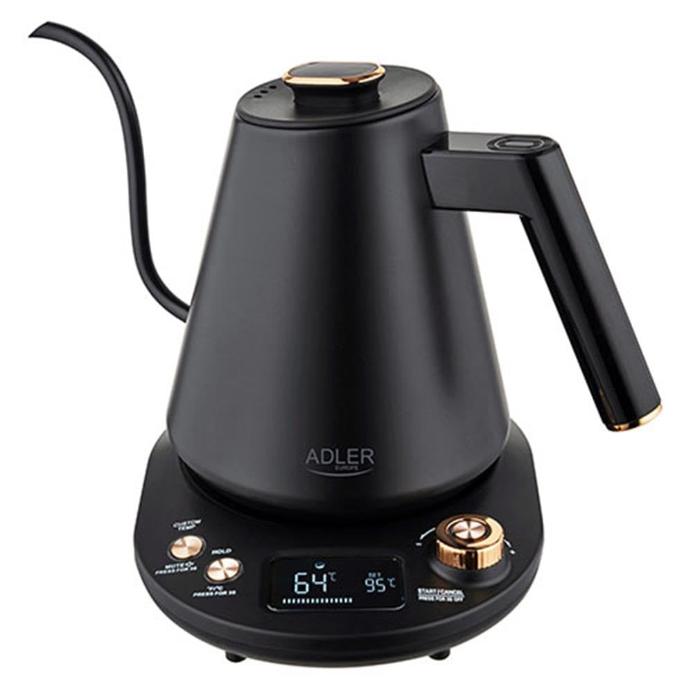 ADLER EUROPE AD 1349 Wasserkocher 1L – Schwarz-Gold, LED-Temperaturanzeige, 900W, Temperaturregulier