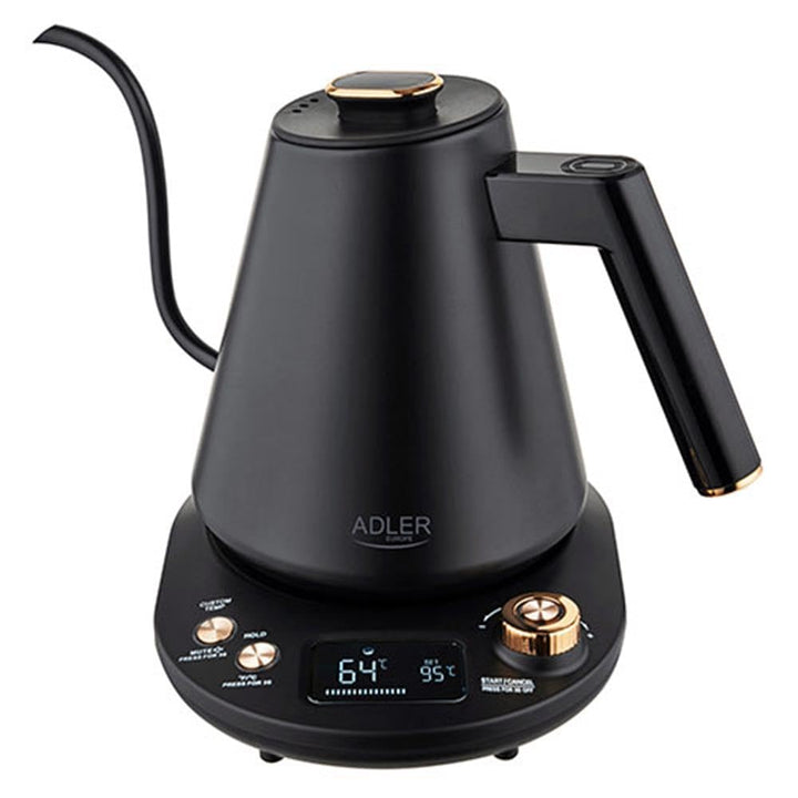 ADLER EUROPE AD 1349 Wasserkocher 1L – Schwarz-Gold, LED-Temperaturanzeige, 900W, Temperaturregulier