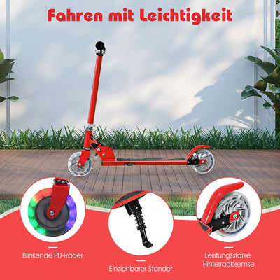 GYMAX Faltbare Kindersooter, Kinder Roller mit LED leuchtenden Räder, Tretroller 3 höhenverstellbar