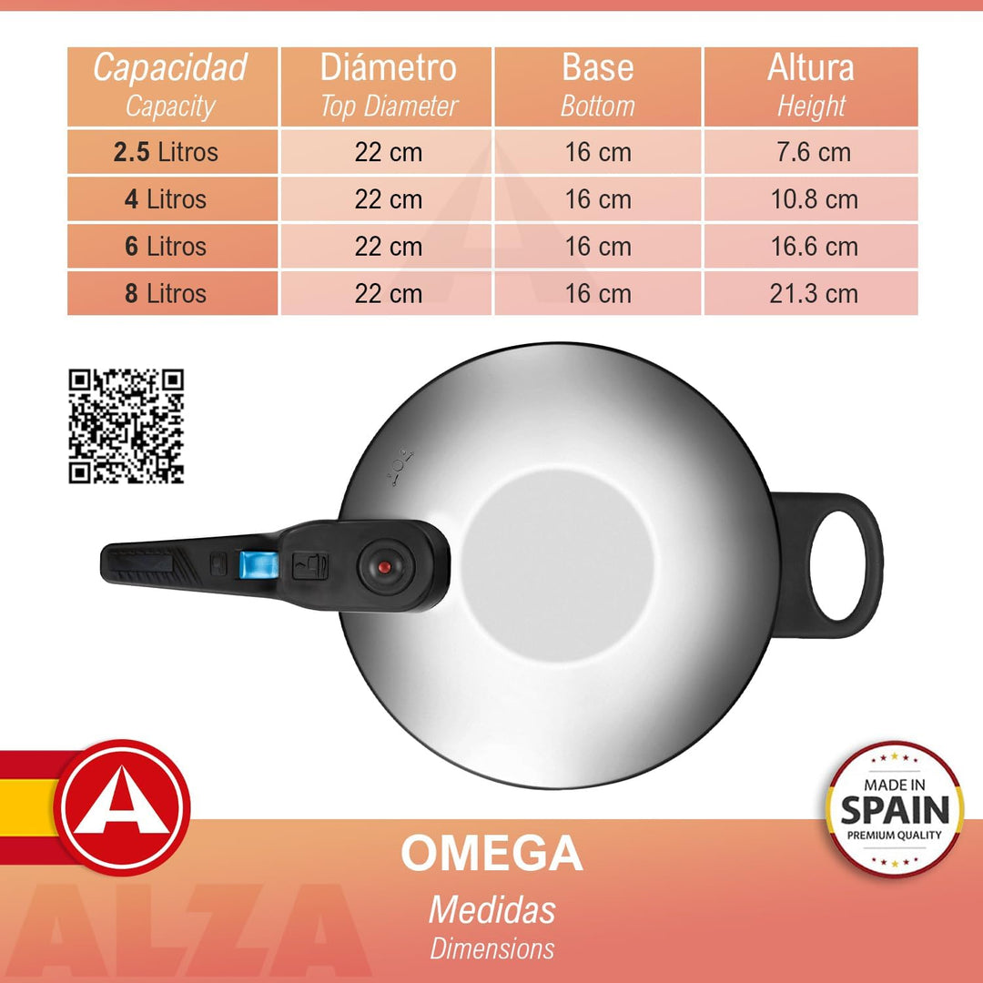 Alza Omega - Schnellkochtopf 6 Liter + Siebeinsatz, Edelstahl 18/10, Für Alle Herdarten Geeignet, In