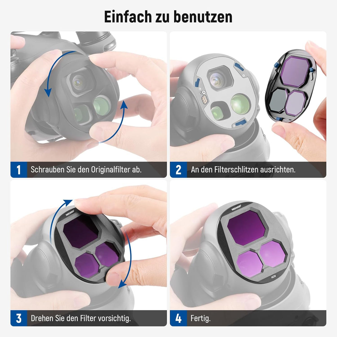 NEEWER ND Filter Set Kompatibel mit DJI Mavic 4 Pro (ND8/ND16/ND32/ND64), 4er Pack, mehrfach beschic