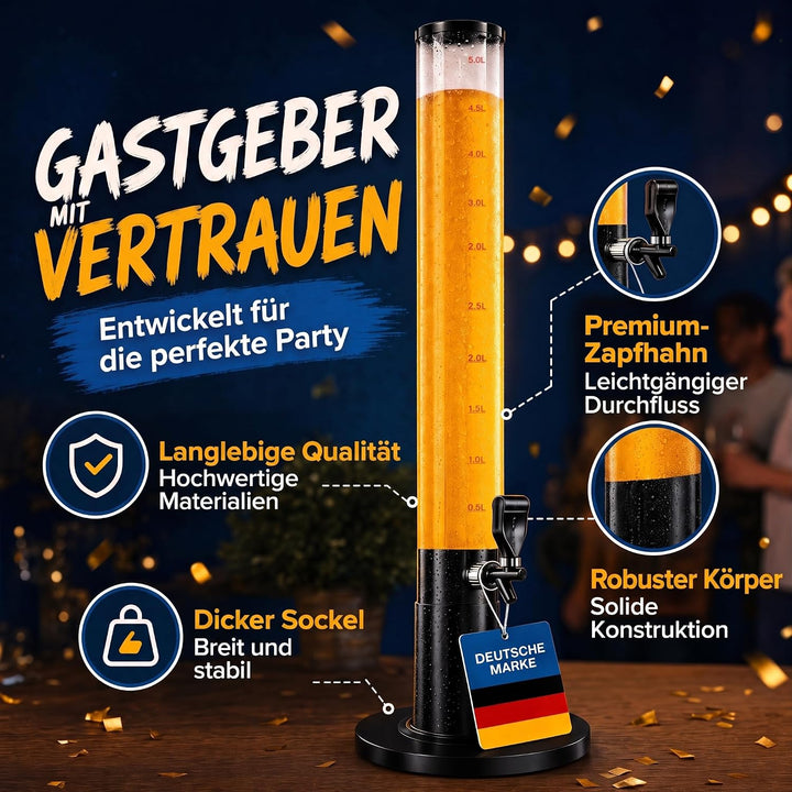 Bierzapfanlage &amp; Biersäule 5L – Premium Getränkespender &amp; Bierturm für Partys – Getränkesäule, Zapfs