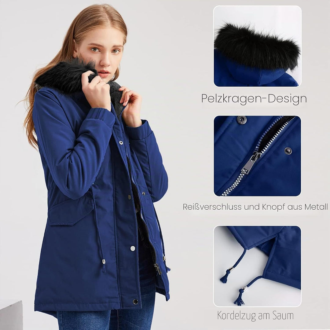 Tuopuda Jacke Damen Wintermantel mit Kapuze Reissverschluss Parka Mantel Langarm Hooded Jacket Schwa