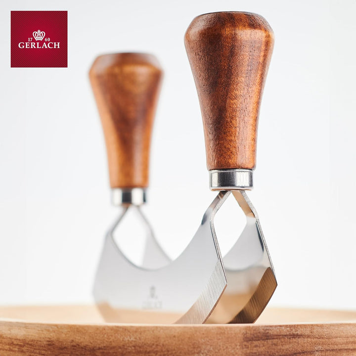 Gerlach Natur Kräutermesser mit Schneidebrett aus Holz Küchen-Gadget mit Holzbrett, Braun