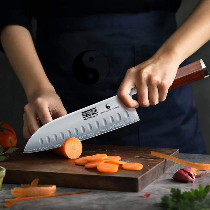 HOSHANHO 7-Zoll-Santoku-Messer, professionelles scharf Kochmesser aus Kohlenstoffstahl, rasiermesser