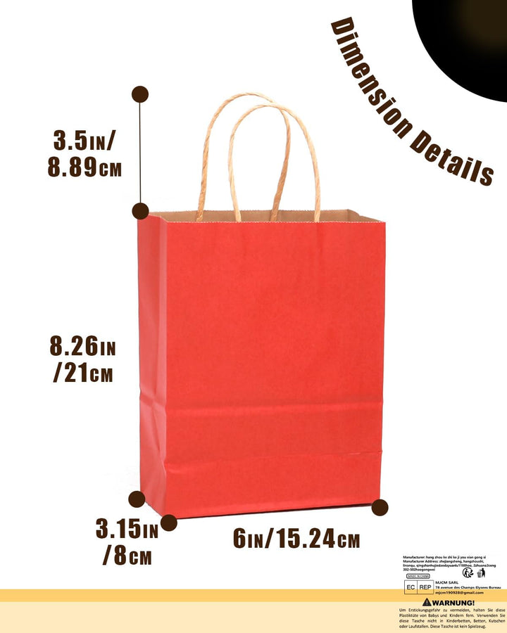 Gcardist 32Pcs Kraft Taschen Taschen mit Griffen 21x15x8cm Kleine Geschenk Party Taschen Rot Shoppin