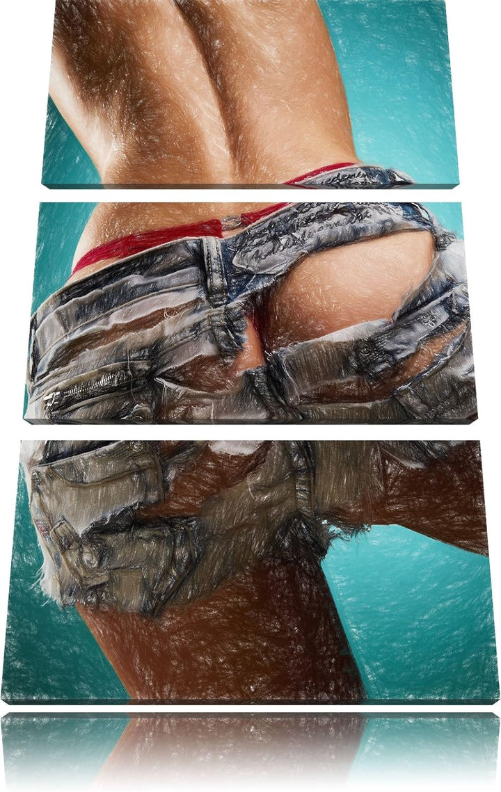 Pixxprint sexy Frauenhintern in Hotpants als Leinwandbild/Grösse: 3 Teilig (120x80) cm/Wandbild/Kuns